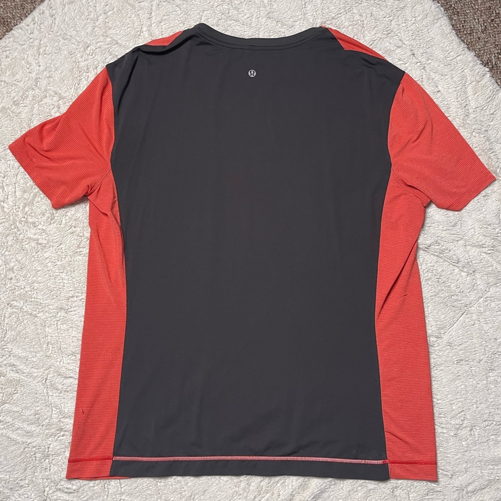 EUC lululemon athletica Black and Red/Orange Short Sleeve Athletic Tee